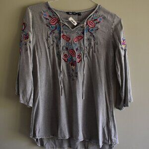 64 Sixty Five Embroidered Gray Shirt with Tags